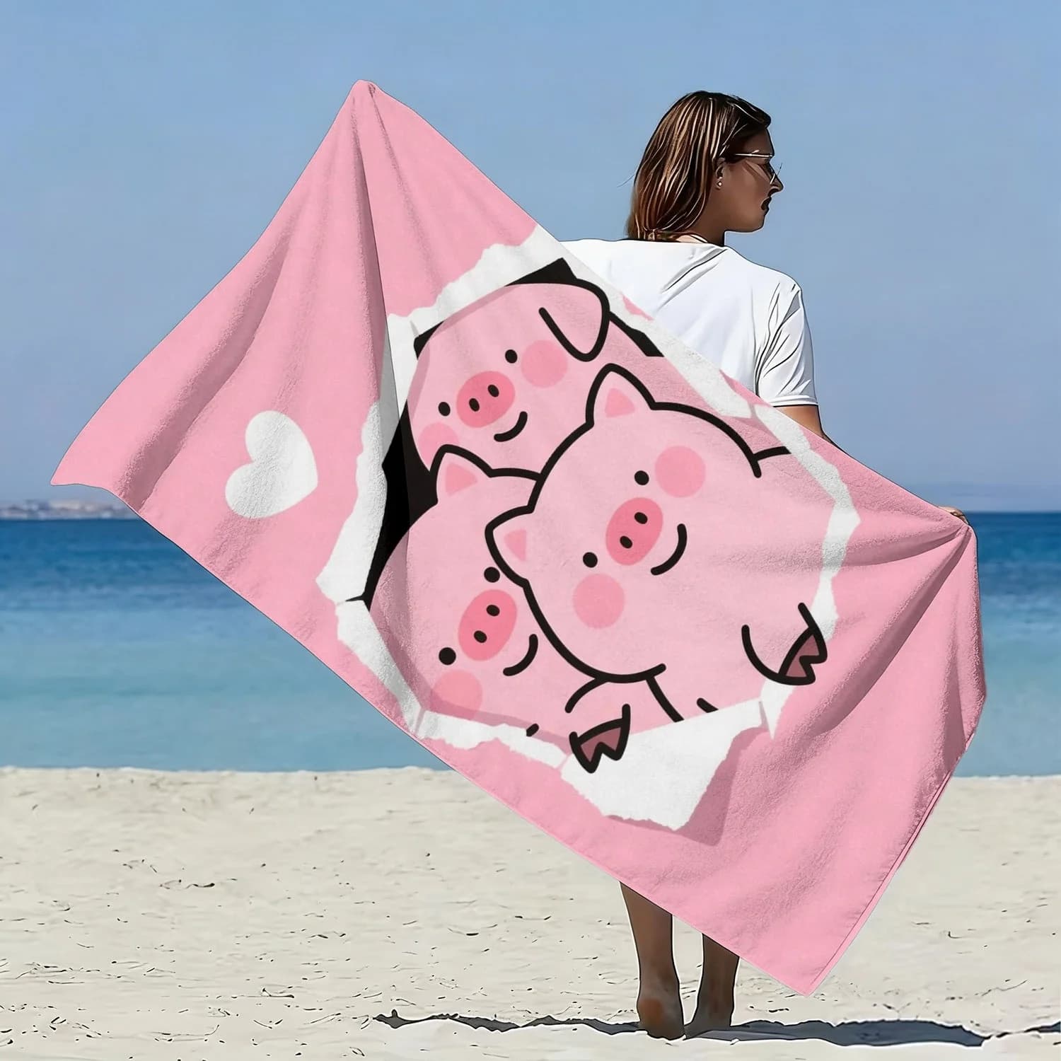 Carino telo mare oversize con stampa maiale, in microfibra ad asciugatura rapida super assorbente per bagno, piscina, viaggi, regalo