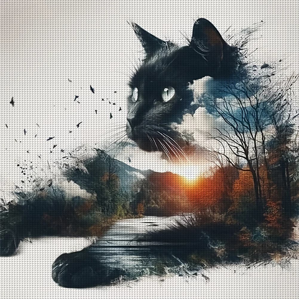 Kit punto croce gatto stampato filo di cotone ecologico da ricamo completo 11CT Art 40x40 cm