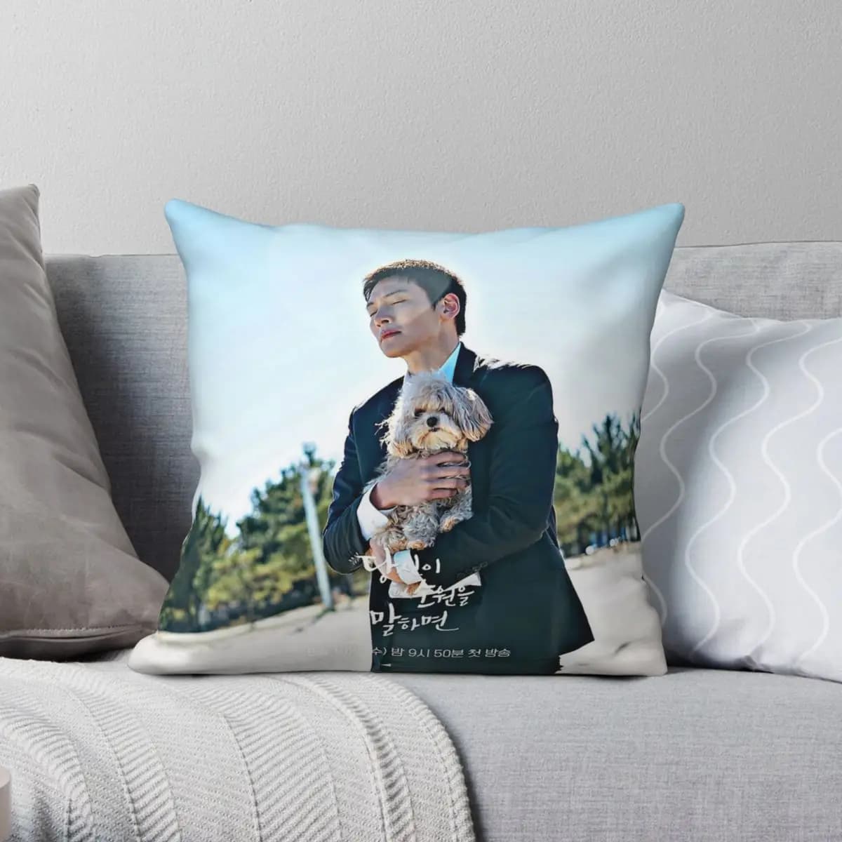 Se desideriami Ji Chang-wook Federa quadrata Poliestere Lino Velluto Creativo Zip Decor Fodera per cuscino per divano 45x45