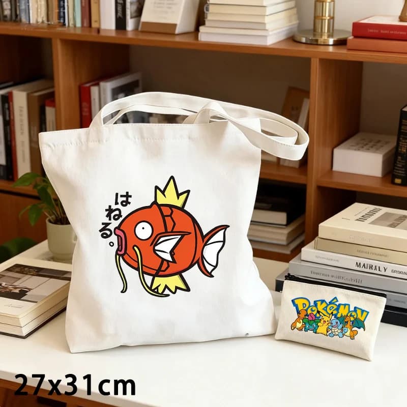 2PCS Pokemoned Canvas Bag and Coin Purse Set Cute Cartoon Anime Figure Shoulder Bags Men Women Trendy Cool Handbag Crossbody Bag