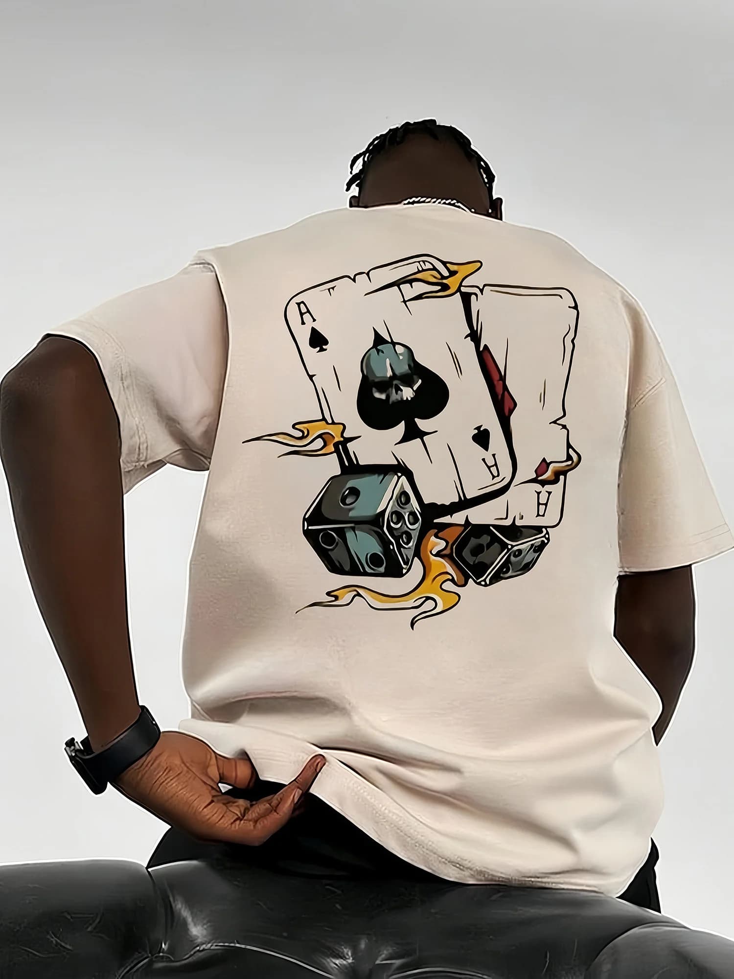 T-shirt da uomo estiva 100% puro cotone alla moda casual allentata a e dadi stampati girocollo a maniche corte