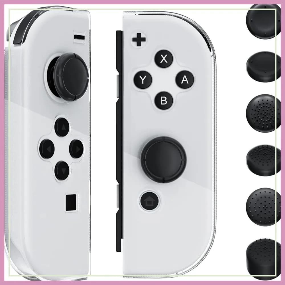 Clear Soft TPU Case for Nintendo Switch/Switch OLED Joycon, Transparent Cover with 6 Thumb Caps