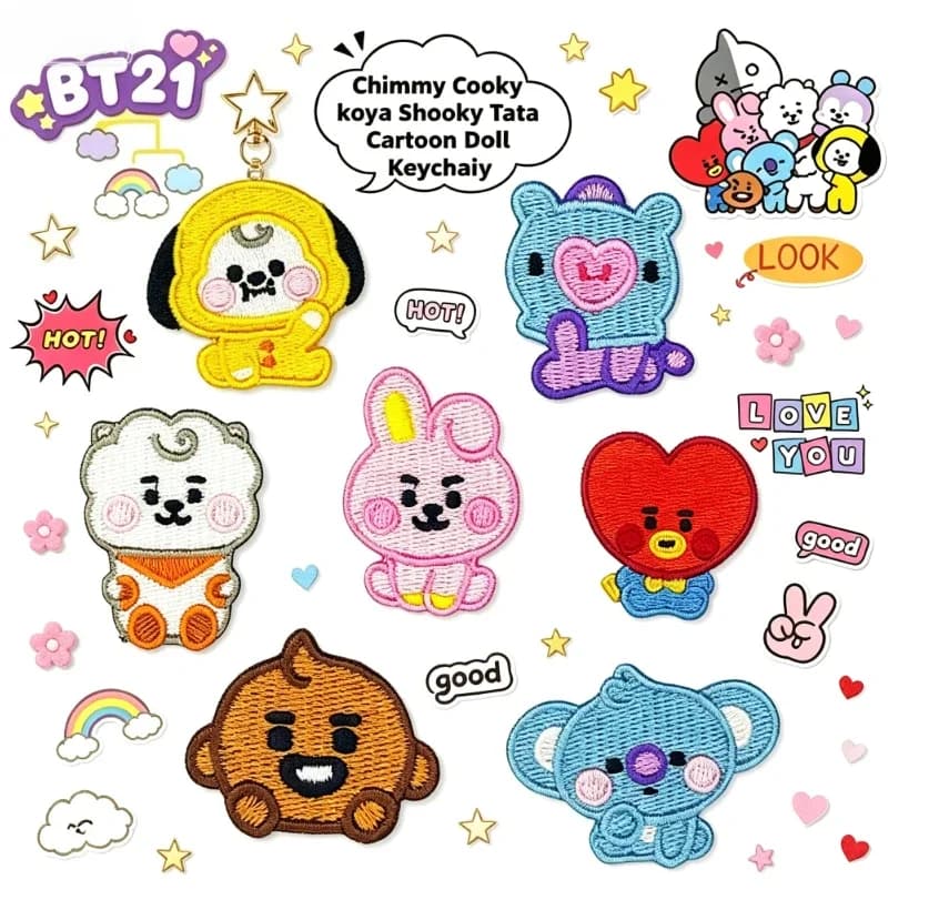 LINE FRIENDS BT21 All Character Embroidered Self-adhesive Patch, Cartoon Iron-on Patch for DIY Clothing, Shoes, Backpacks & Hats