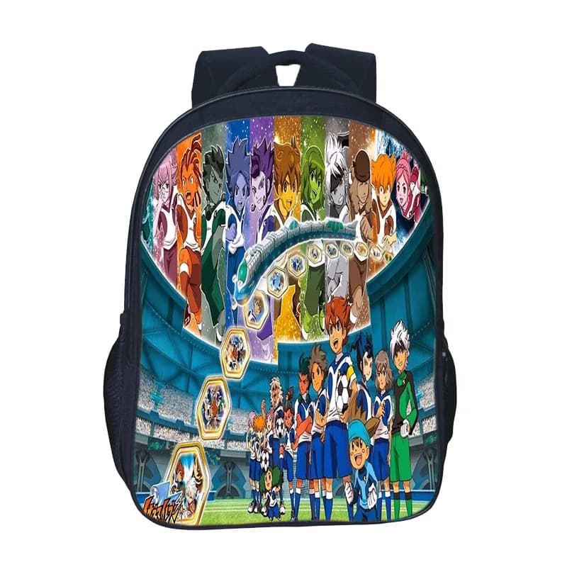 Zaini scolastici Inazuma Eleven Go Galaxy Modello di gioco caldo Zaino con cerniera Borsa per bambini traspirante e resistente all'usura a forma di arco fai-da-te