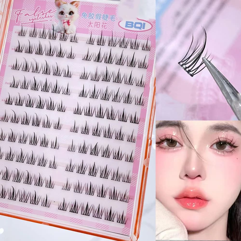 10 rows of fake eyelashes without high-capacity glue Fake natural self-adhesive 10-12 mm single-stranded lashes with C curling