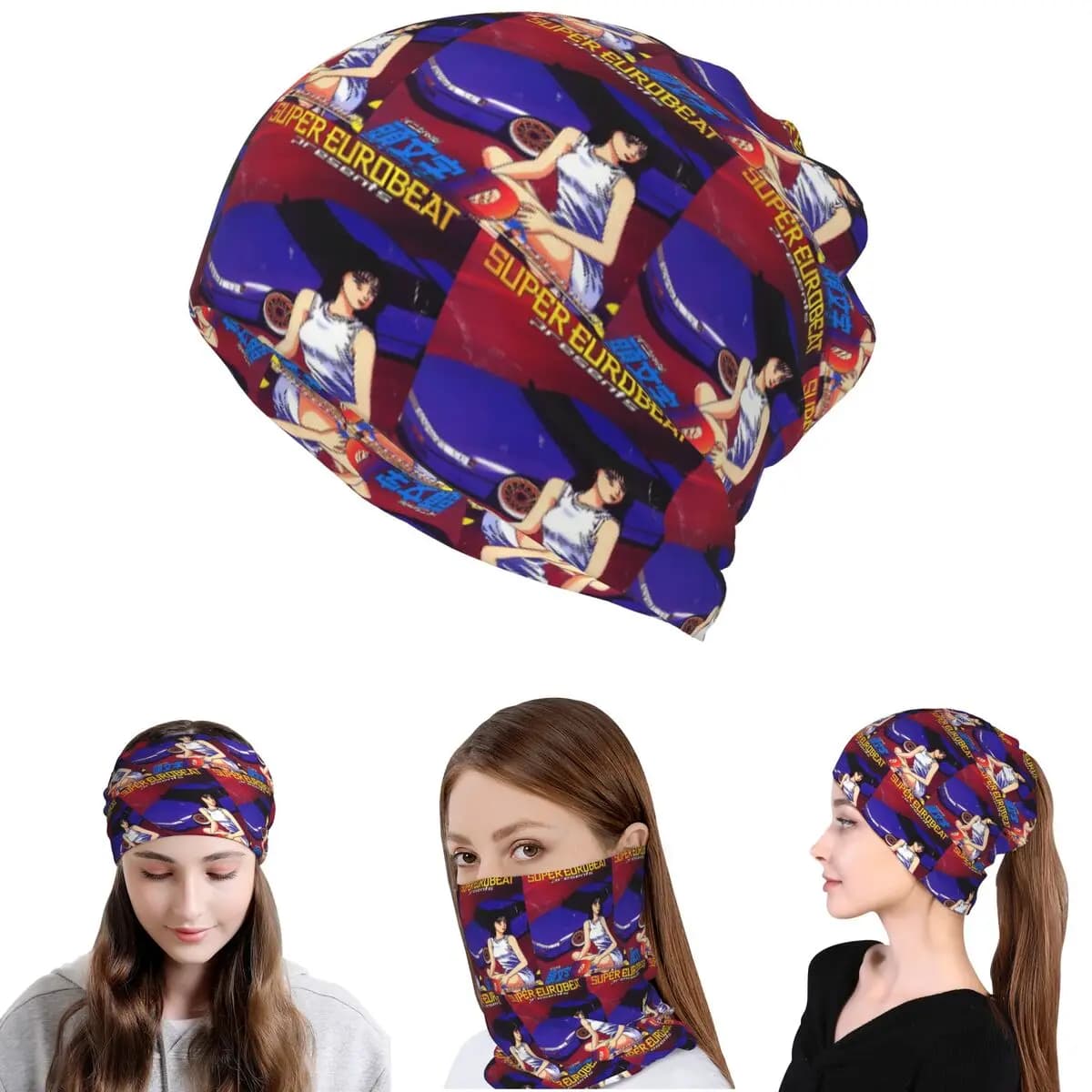 Initial D Mako Super Eurobeat Anim Bandana Scaldacollo Sciarpa Multiuso Maschera per il viso Berretto Cappello Unisex Adulto Traspirante