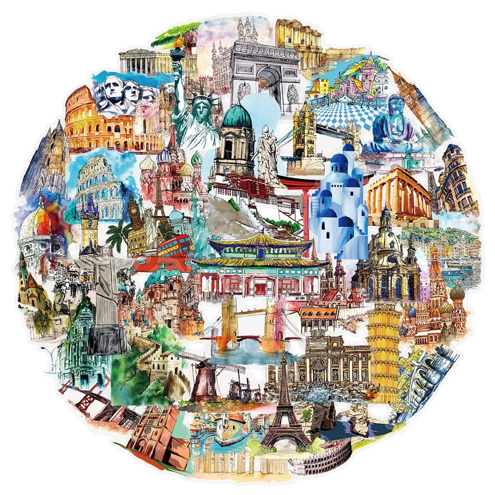 10/30/50pcs Transparent Retro World Famous Landmark Building Stickers DIY Helmet Guitar Luggage Cool Cartoon Waterproof Sticker