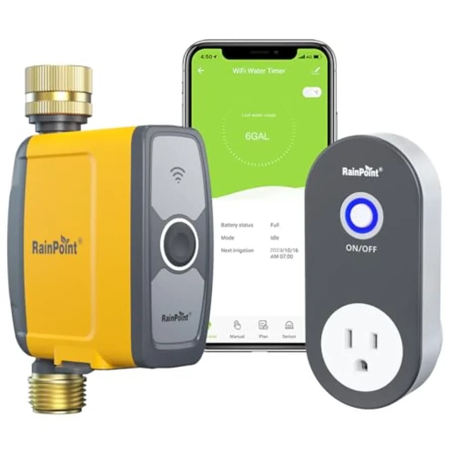 Timer per Acqua WiFi Intelligente per Tubo da Giardino, Ingresso e Uscita in Ottone, con Ritardo Automatico per Pioggia Basato sulle Condizioni Meteo, Controllo Vocale e tramite APP