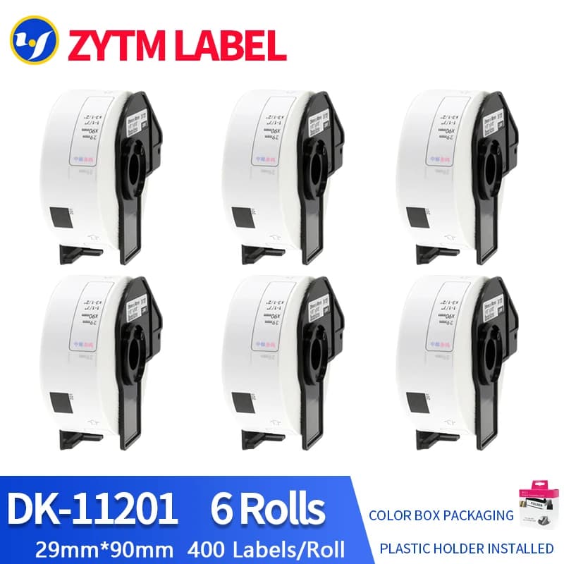 6 rotoli di etichette compatibili DK-11201/DK-11204/DK-11208/DK-11215/DK-11218/DK-11219/DK-11221/DK-22210/DK-22211/DK-22214 con supporto