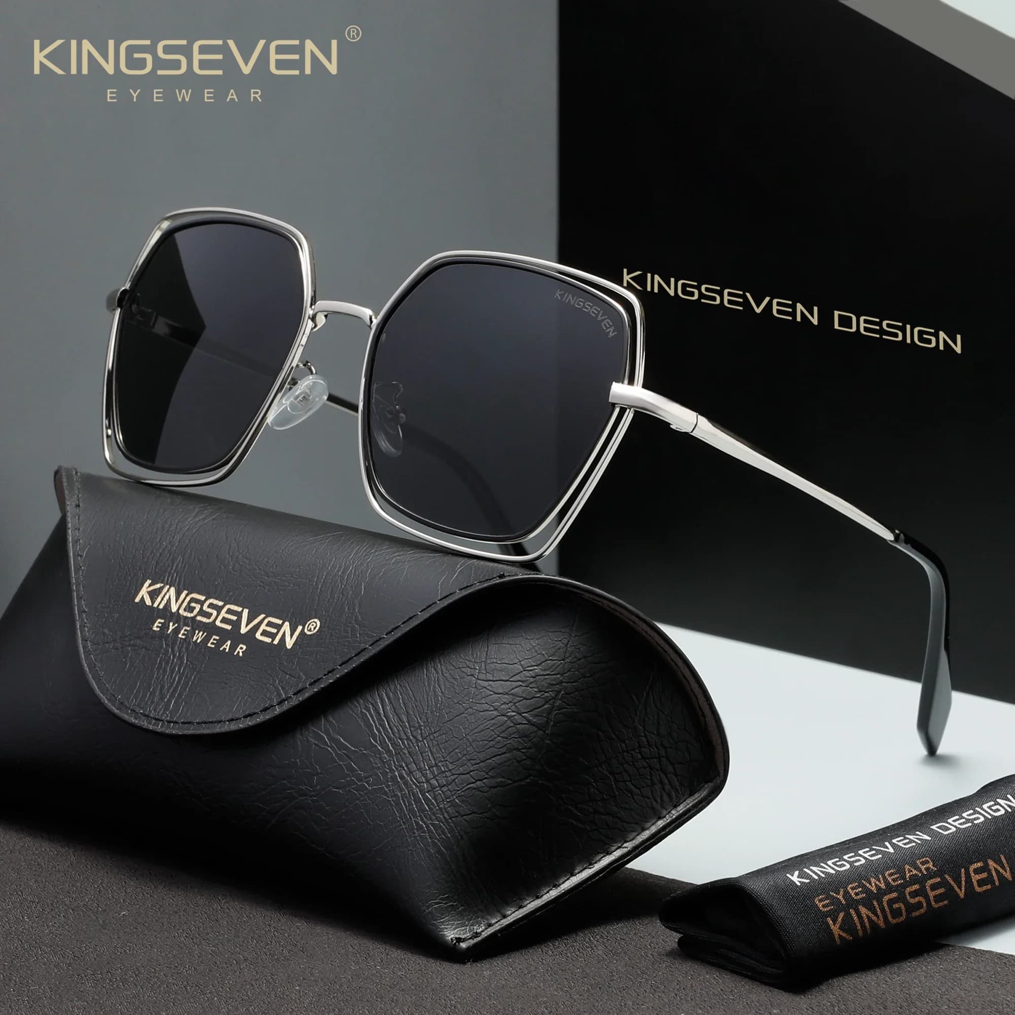 KINGSEVEN New Fashion Women Men Sunglasses Polarized UV400 Glassses Trendy Square Large Frames Driving Outdoor Casual Eyewear