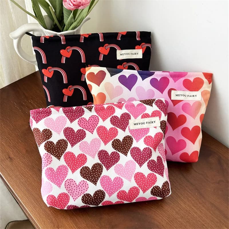 Valentine Heart Polka Dot Makeup Bag New Year Portable Handheld Cosmetic Pouch Travel Toiletry Storage Organizer for Women Girls