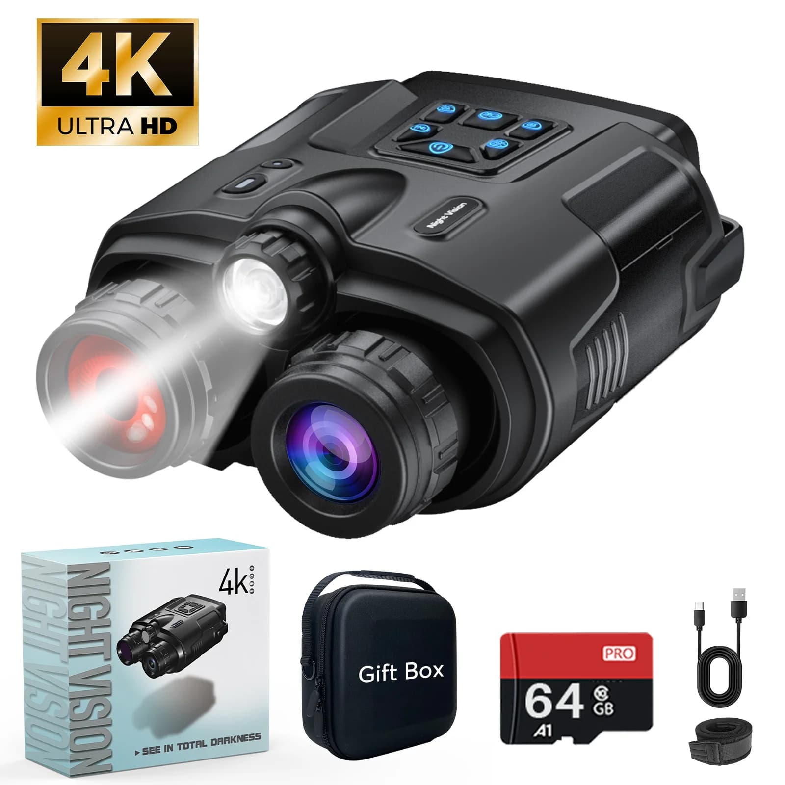 4K Night Vision Binocular: Zoom 8X/2000FT IR/5000mAh, 3'' IP65 HD 3' IP65 Waterproof Night Vision Glasses for Home Decoration