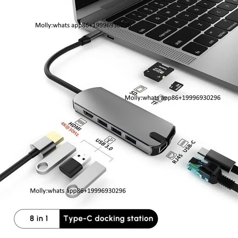 LKL USB C Docking Station,8 in 1 USB C Hub Multiport Adapter with SD Card Reader