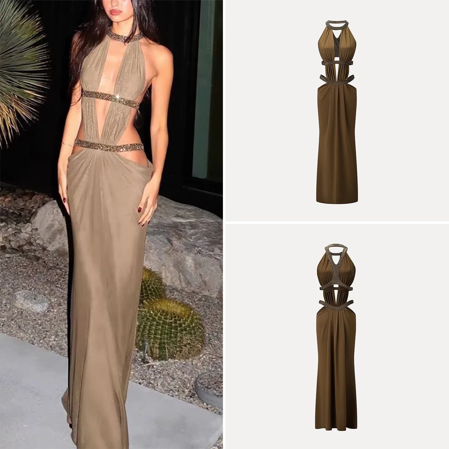 Abito da donna alla moda con scollo scavato e senza maniche, sexy e originale, stile cinese, per abbigliamento casual primavera 2026