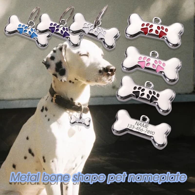 Etichetta per cani in metallo anti-smarrimento Ornamento da appendere Collare per animali domestici Ornamento da appendere in osso in lega di zinco Targhetta identificativa incisa Forniture per animali domestici