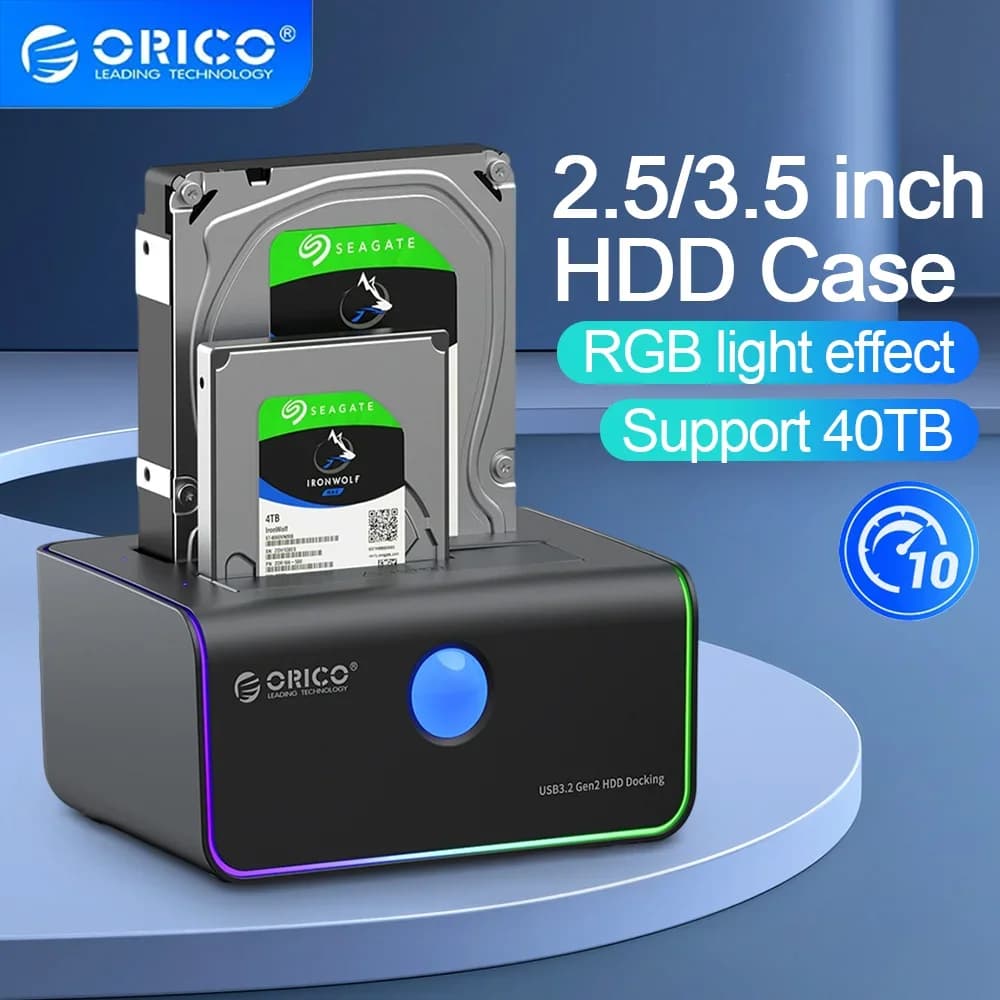 ORICO Disco rigido esterno Docking station per disco rigido tipo C a 2 alloggiamenti da 10 Gbps con custodia per disco rigido clone offline con spegnimento automatico