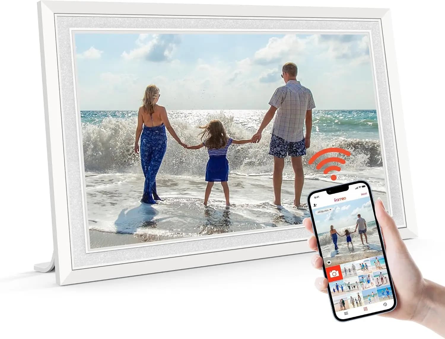10.1" WiFi Digital Picture Frame 32GB, IPS HD Touch Screen, Auto-Rotate, Share Photos & Videos Remotely via App