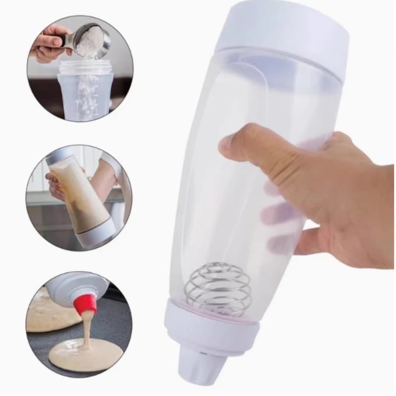 1 pz/2 pz Bottiglia per miscelare impasto a manovella, facile da spremere, con sfera frullatore, perfetta per cupcake, pancake, waffle, torte