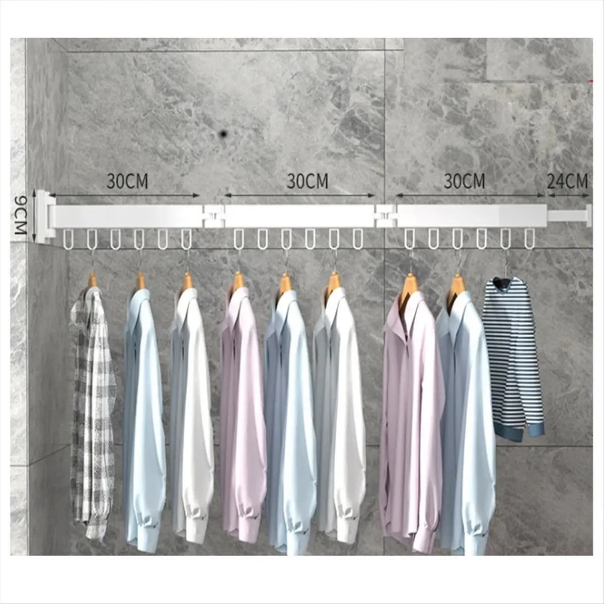 (WSFS) Retractable Cloth Drying Rack Folding Clothes Hanger Wall Mount Indoor & Outdoor Saving,3-Fold with 18 Aluminum Ring,A