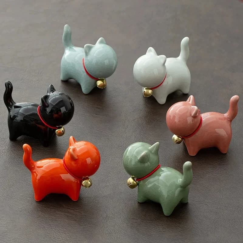 Tea Pet Creative Ceramics Cute Kitten Ornament Animal Micro Landscape Indoor Desktop Ornaments Tea Set Accessories Tea Play