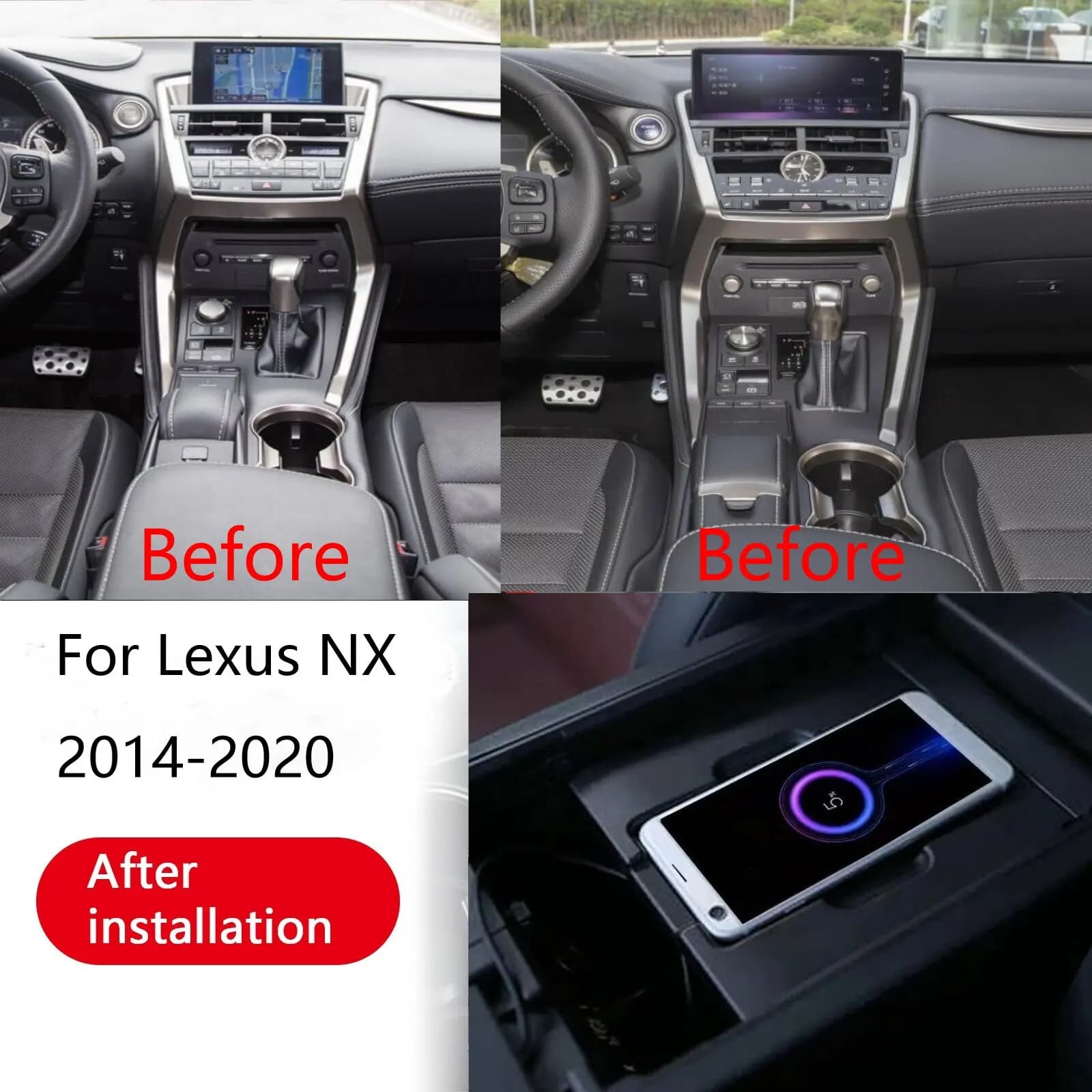 Caricatore Wireless Veloce per Console Centrale Auto per Lexus NX NX200 NX200T NX300 NX300h 2014-2020, Supporto di Ricarica