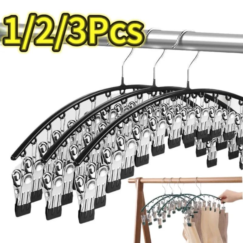 1-3pcs Curved Shape Hanger With 10 Clothespins Metal Yoga Pants Hangers Organizer For Closet Pants Hats Hanger Holds 10 Leggings