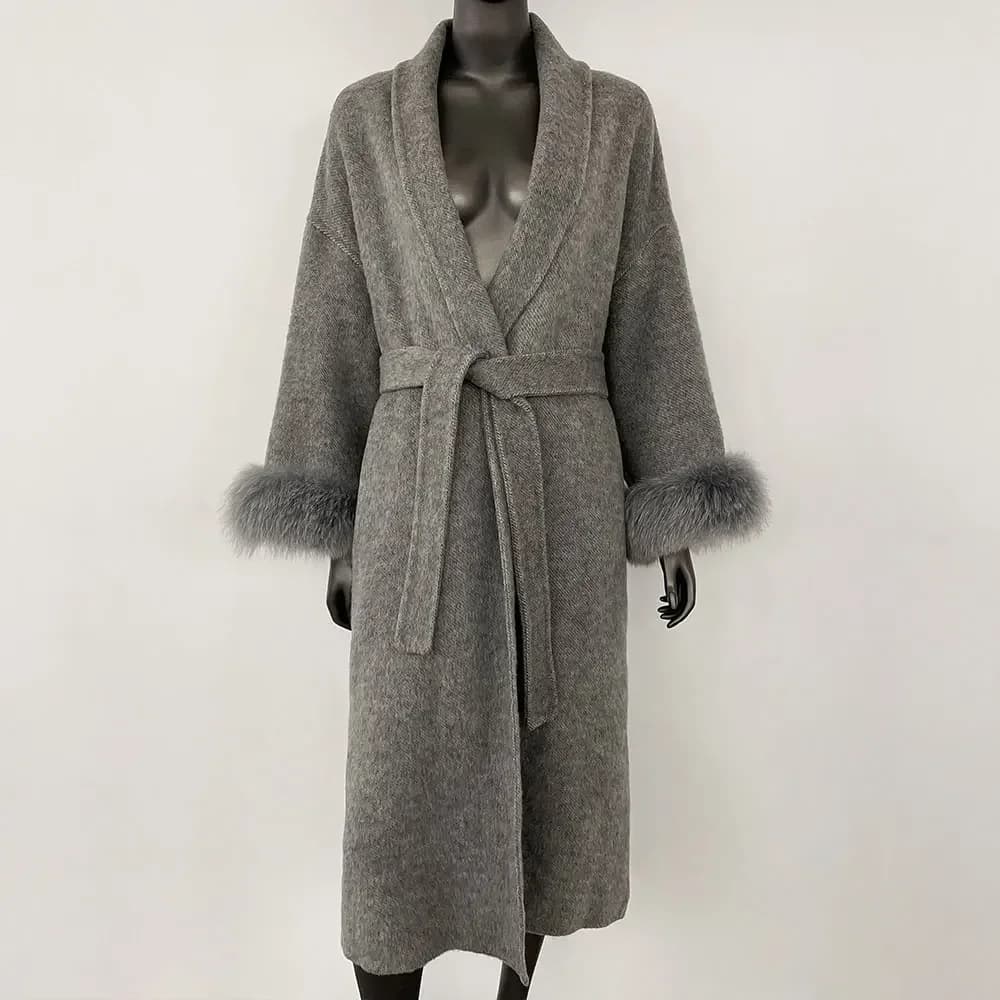 Short jacket or long coat of fur of real wool double-sided wool removable cuffs woman fox temperament fur Cashmere
