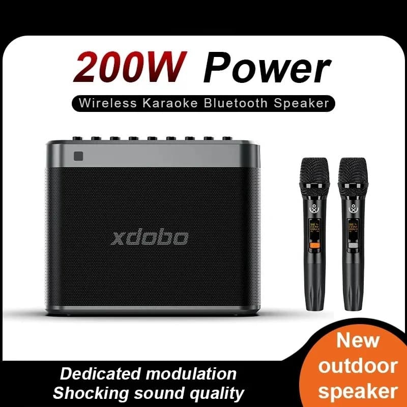 Sintonizzatore Karaoke Machine Altoparlante portatile da 200 W con 2 microfoni wireless Regolazione eco/treble/bassi
