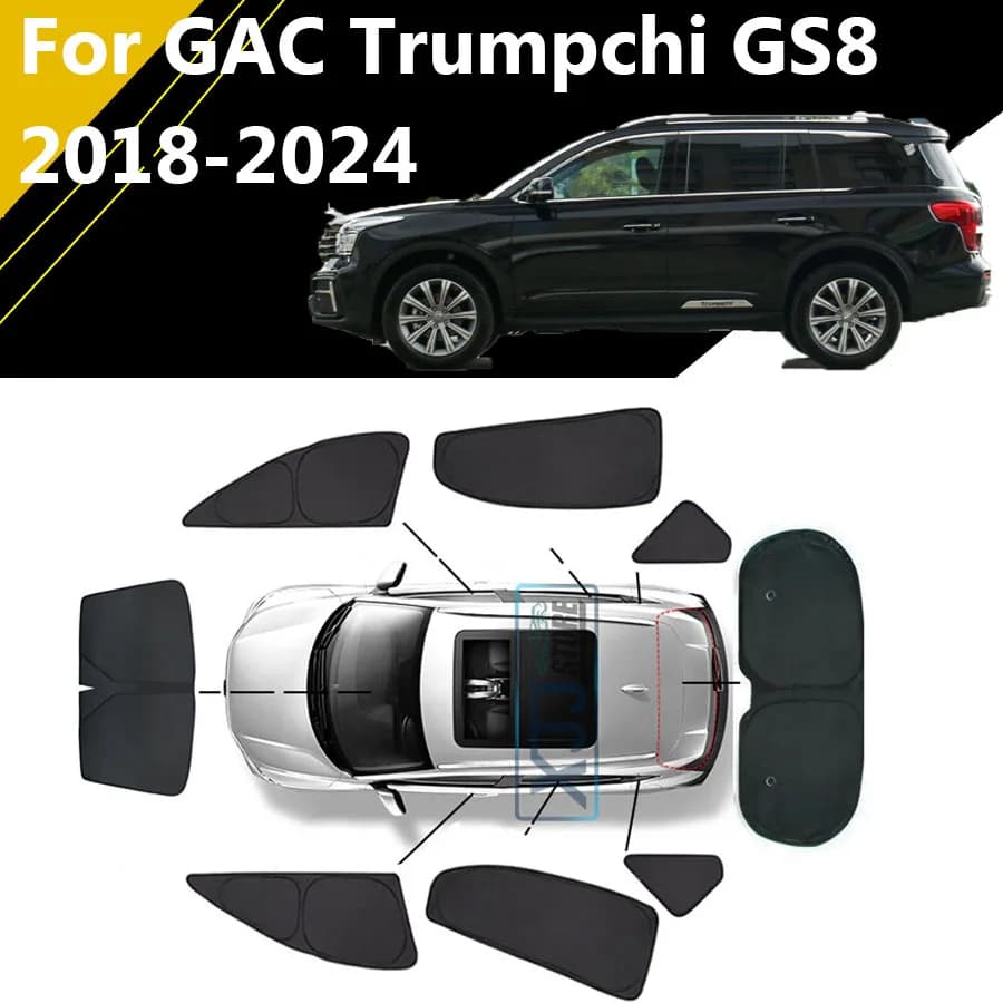Tendina Parasole Nera Dedicata per Finestrini Auto GAC Trumpchi GS8 2021 2020 2018 2017, Isolante Anti-UV