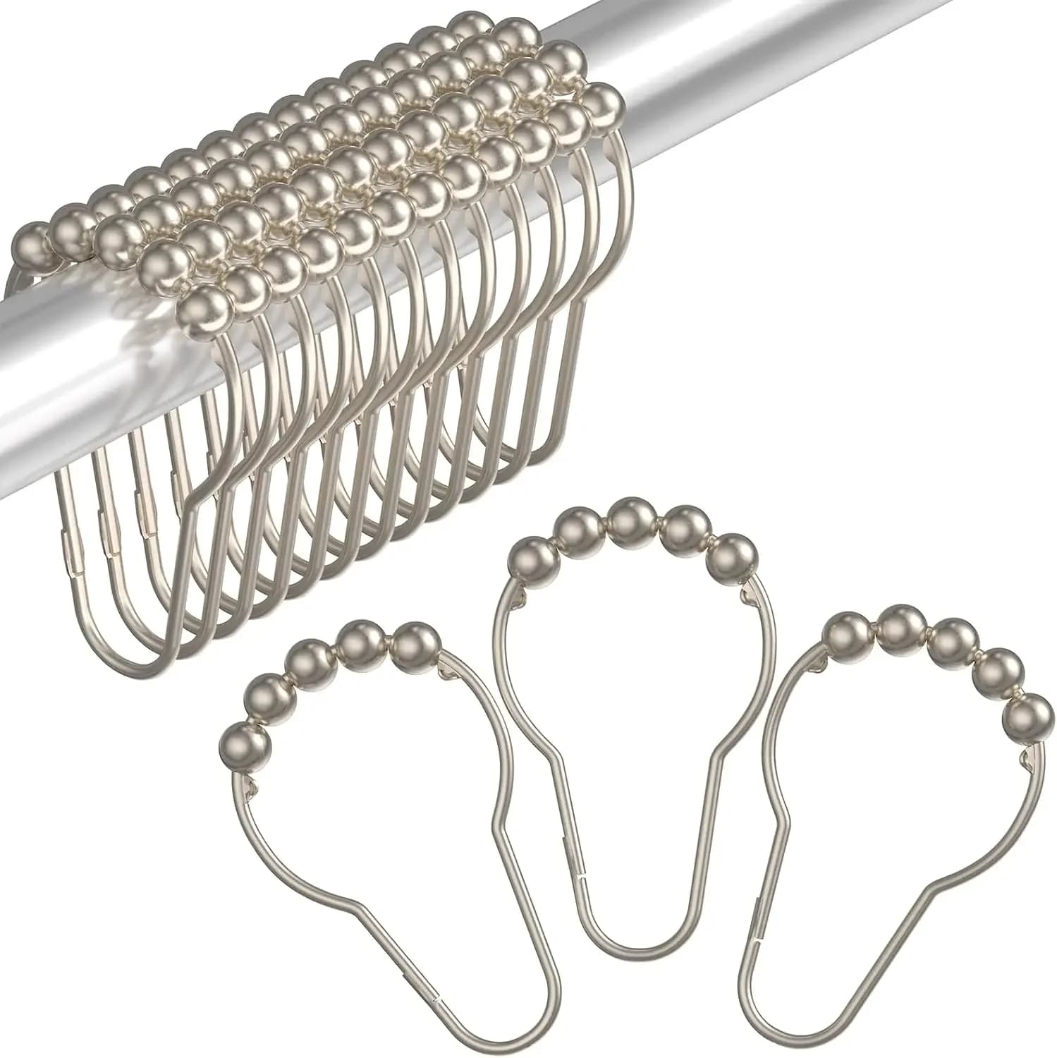 Decorative Shower Curtain Hooks, Shower Curtain Hooks Rust Proof Stainless Steel Shower Curtain Hooks, Shower Hooks for Shower Curtain Bathroom 12PCS, Matte Nickel