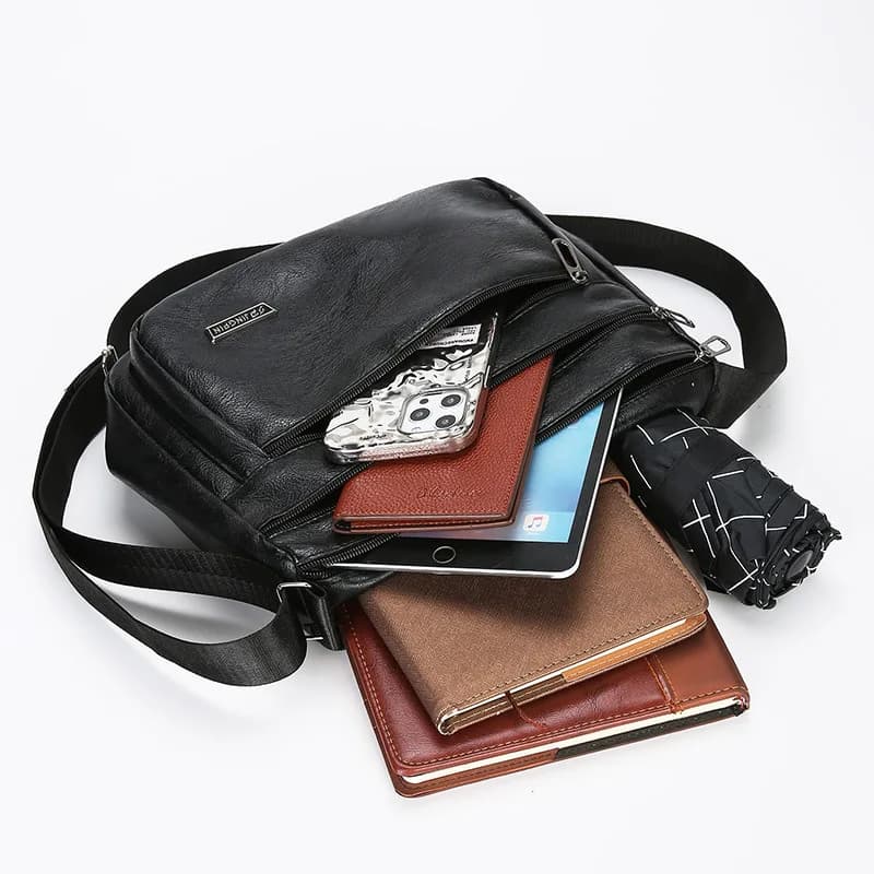 Sleek Single Shoulder Crossbody Phone Bag Men Featuring Wide Shoulder Strap Multiple Zipper Compartments Casual Commuting Travel