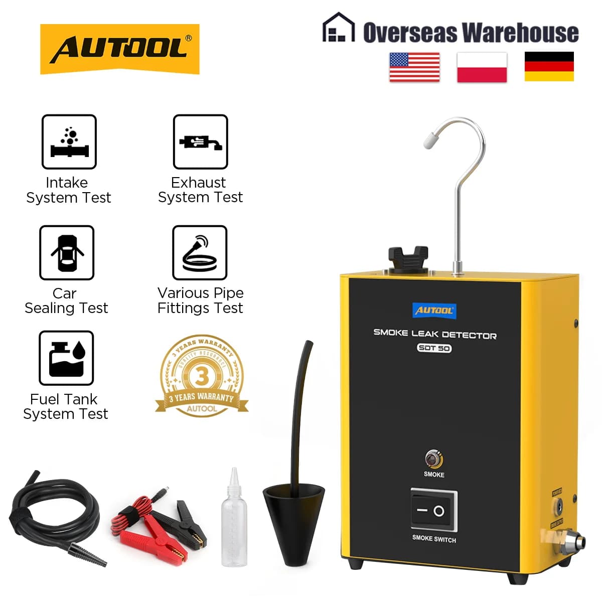 AUTOOL SDT50 Rilevatore di perdite per macchina del fumo per auto Kit di strumenti per rilevatore diagnostico di perdite di veicoli per macchina del fumo automobilistica
