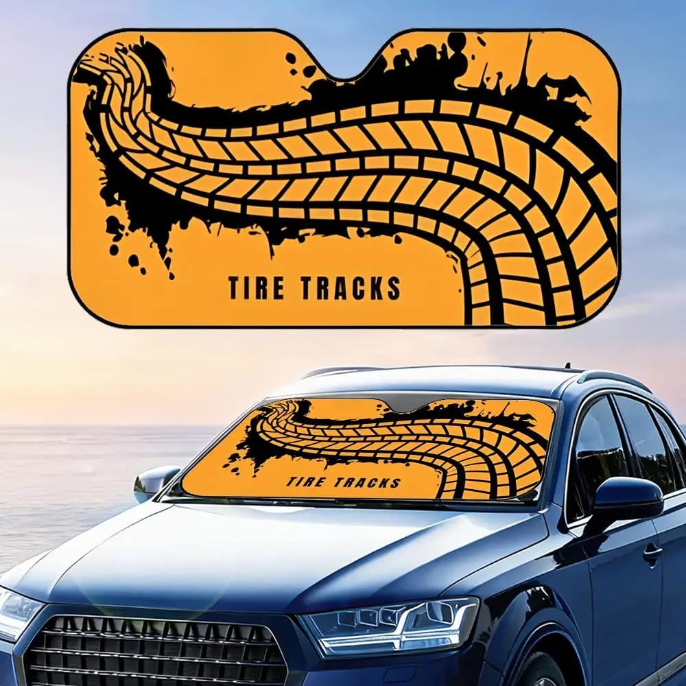 Parasole per Auto con Motivo a Traccia di Pneumatico, Pieghevole, Protezione UV, Isolamento Termico Riflettente, Copertura Riutilizzabile
