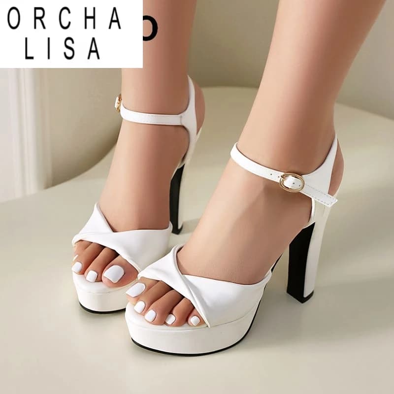 ORCHA LISA 2025 Fashion Sexy Women Sandals Ultrahigh Heels 12cm Platform 3cm Buckle Strap Plus Size 41 42 43 Dating Party Shoes