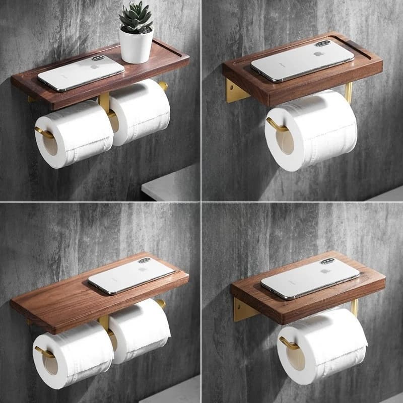 Porta fazzoletti in noce nera, porta carta igienica, portarotolo da parete, portaoggetti per telefono cellulare