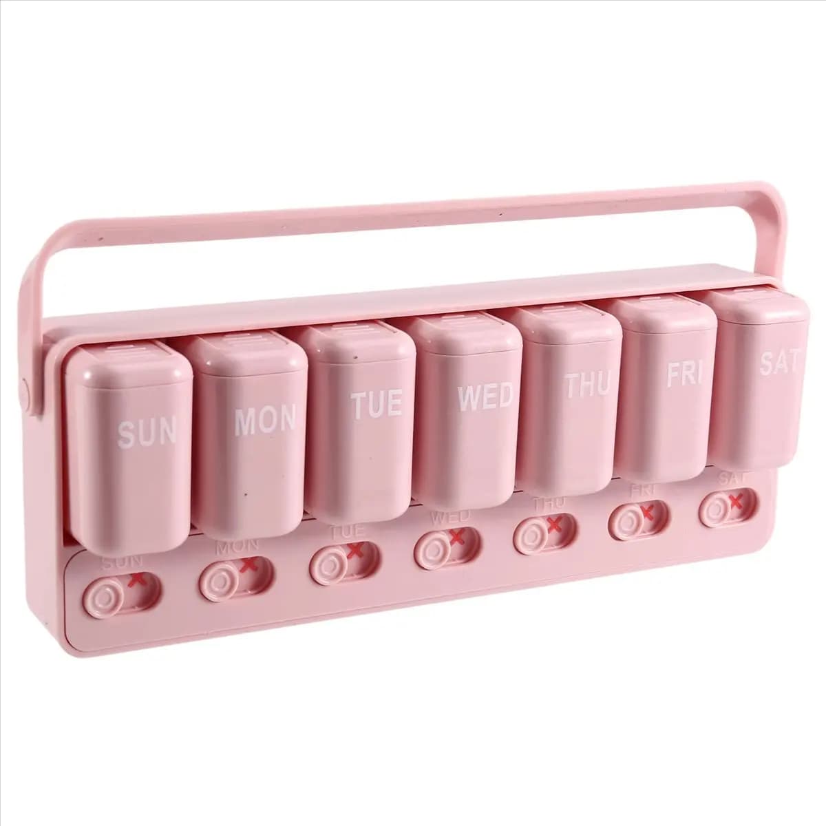 Weekly napkin - Once a day, portable pill holder for vitamins, fish oil/supplements, medication reminder, pink