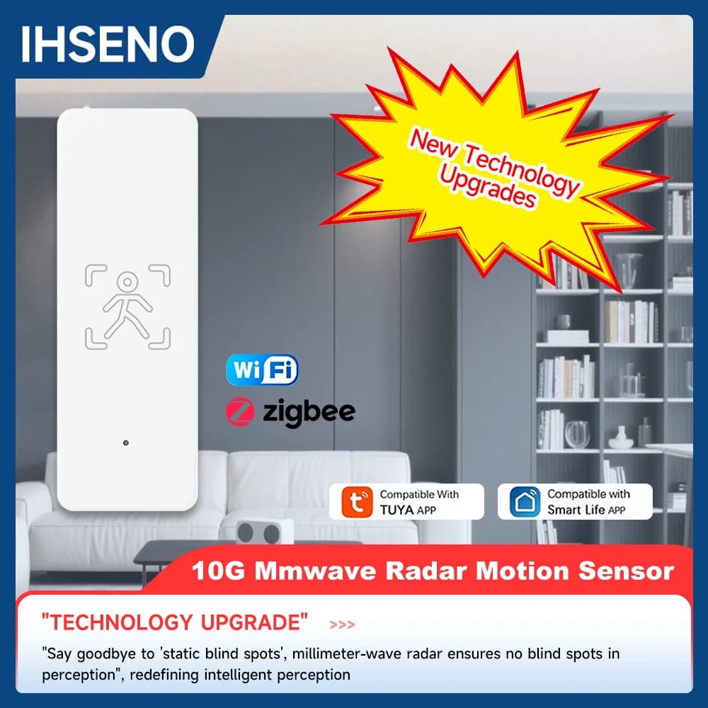 IHSENO Tuya ZigBee Sensore di presenza umana Sensore di movimento WiFi 10G Rilevamento radar Smart Home APP Controllo remoto Protezione di sicurezza