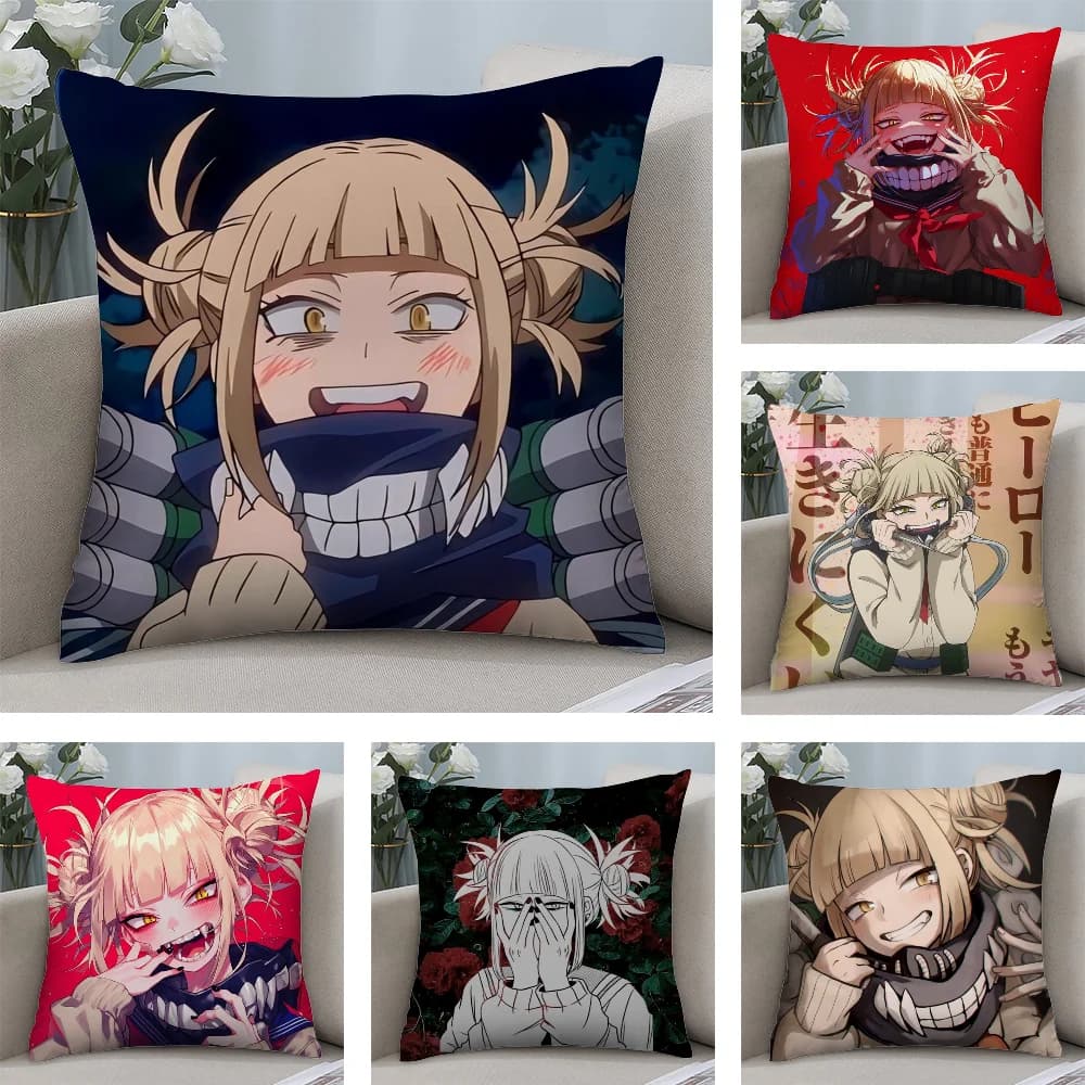 My Hero Academia Himiko Toga Federa per cuscino Breve divano in peluche Regalo decorativo Cuscino con stampa fronte-retro per la casa