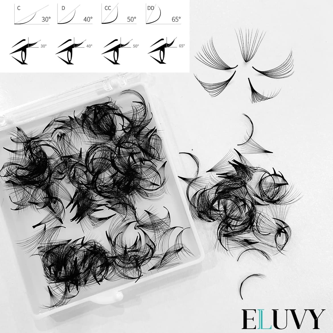 ELUVY 500 Ventole Premade Gambo medio Sottile Volume russo Ciglia Sciolte Fan Ciglia Estensioni trucco 2D-6D 8-15mm Base a punta