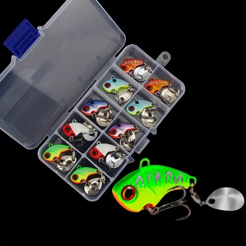 10 Pz/Box 0.21 Oz/0.35oz Fishing Recalling Metal Kit VIB Artificial Esca Sweat Spinner Sweat Fishing bait Mask Fishing equipment