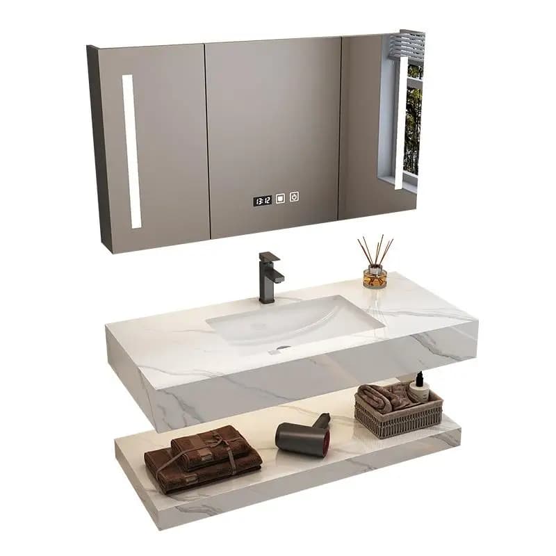 Mobili da Bagno Vintage con Specchio e Illuminazione Integrata, Armadietti Semplici per Toilette, Arredamento Casa