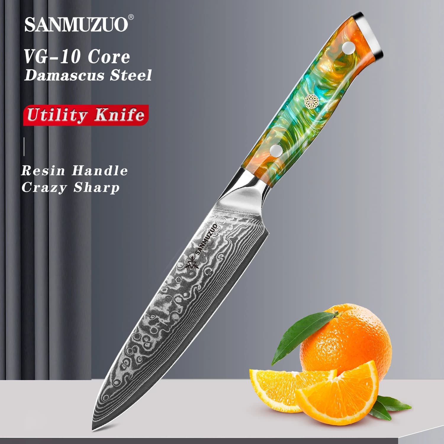SANMUZUO Coltello da cucina da 5 pollici - Coltelli da cucina serie Xuan - Acciaio damasco VG10 con manico in resina