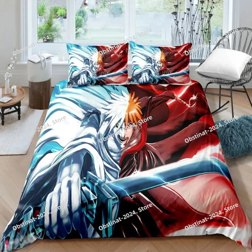 Set di Biancheria da Letto 3D Bleach Kurosaki Ichigo, Copripiumini e Federe Anime, Set Copripiumino per Ragazzi, Biancheria da Letto Personalizzata