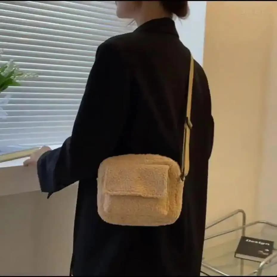 1 Pcs piccola moda agnelli lana pellici soffice inverno borsa donna designer borse nuova peluche tessuto donna spalla crossbody borsa