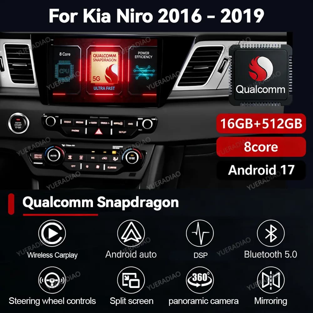 Android 17 Car Radio For Kia Niro DE 2016 - 2019 BT GPS NAVI Head Unit 2DIN Multimedia Video Player 4G LTE 5G WIFI QLED Qualcomm