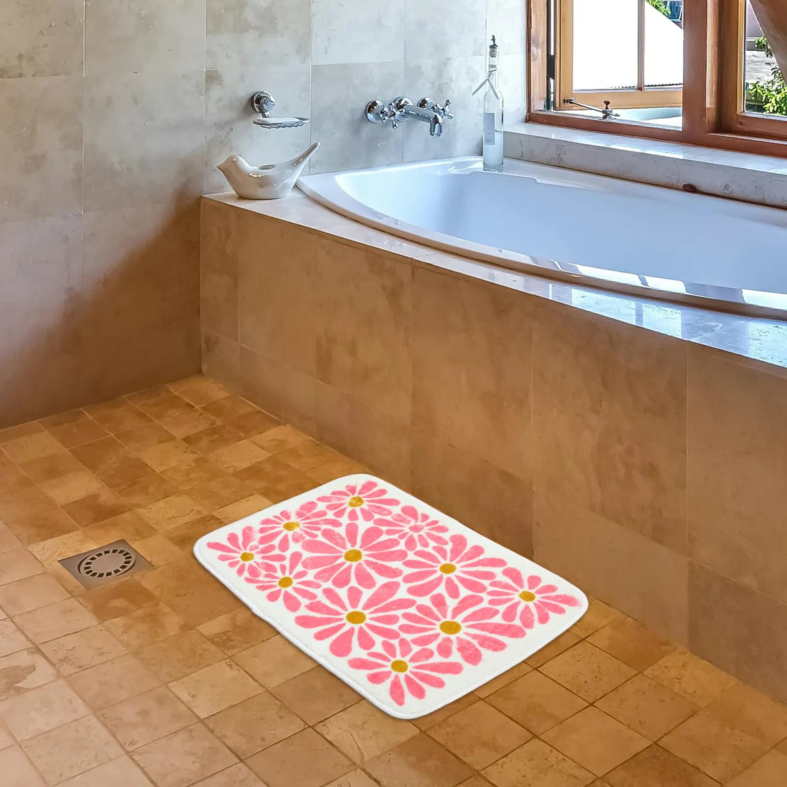Tappetino morbido per il bagno con motivo floreale, antiscivolo, assorbente, lavabile, per l'arredamento del bagno, tappeti da bagno