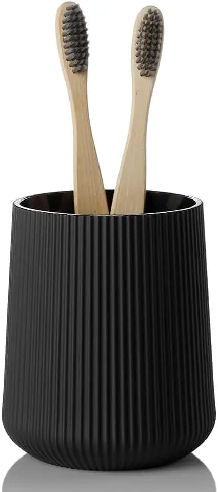 Black Striped Toothbrush Holder for Electric Toothbrushes Bathroom Organizer Cup for Toothpaste Kids & Adults