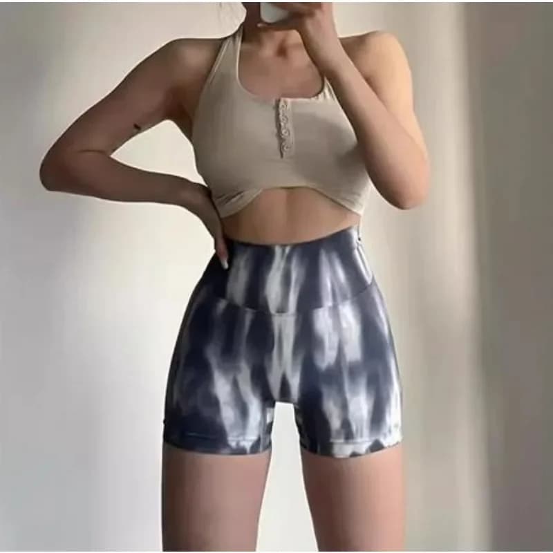 Tie Dye Aurora Shorts Leggings Slim Seamless Female Gym Running Cycling Leggings Elastic Waist Hip Lifting Shorts by Yoga