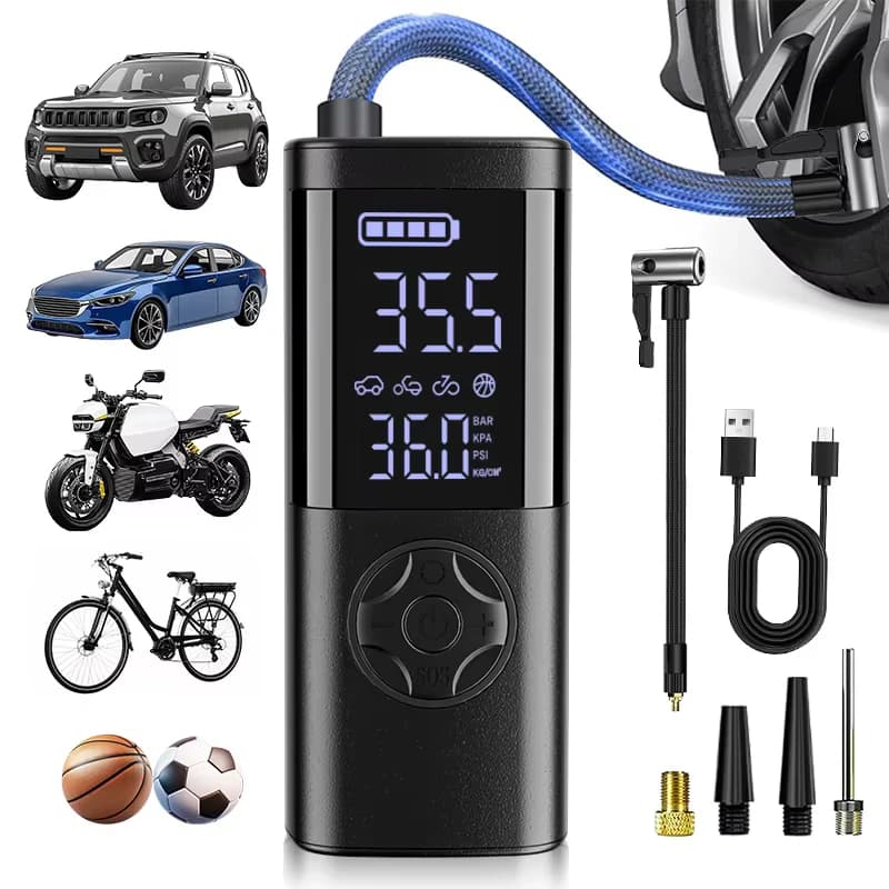 Gonfiatore portatile per pneumatici per auto, moto, bicicletta, mini pompa d'aria elettrica con display digitale, compressore d'aria wireless portatile