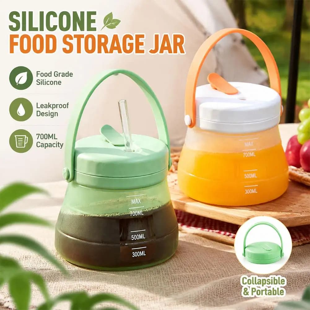 Contenitore per Alimenti in Silicone Telescopico da 800ml, Ermetico, con Manico e Scala Graduata, per Conservazione e Kimchi
